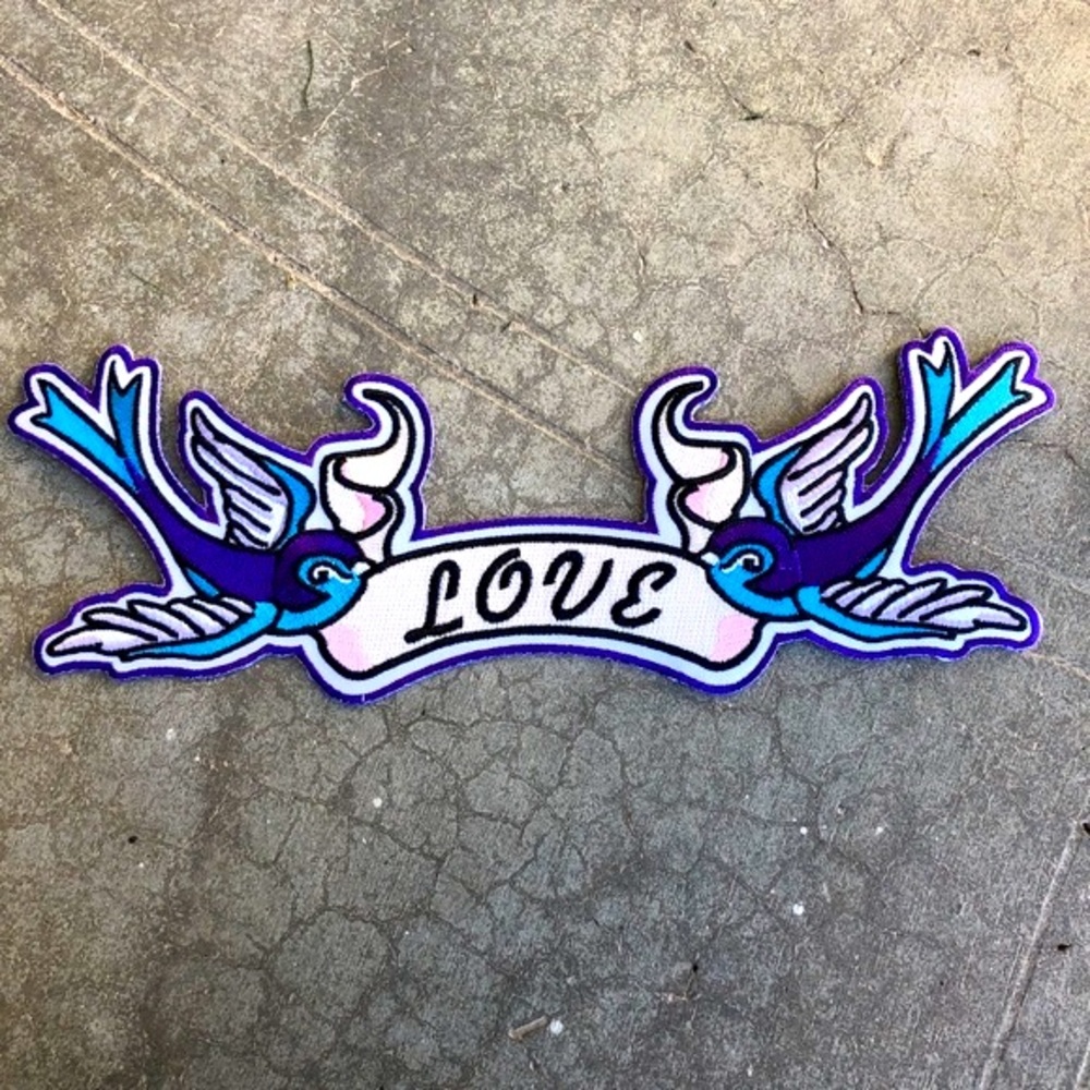 Love Birds embroidered tattoo flash patch with swallows